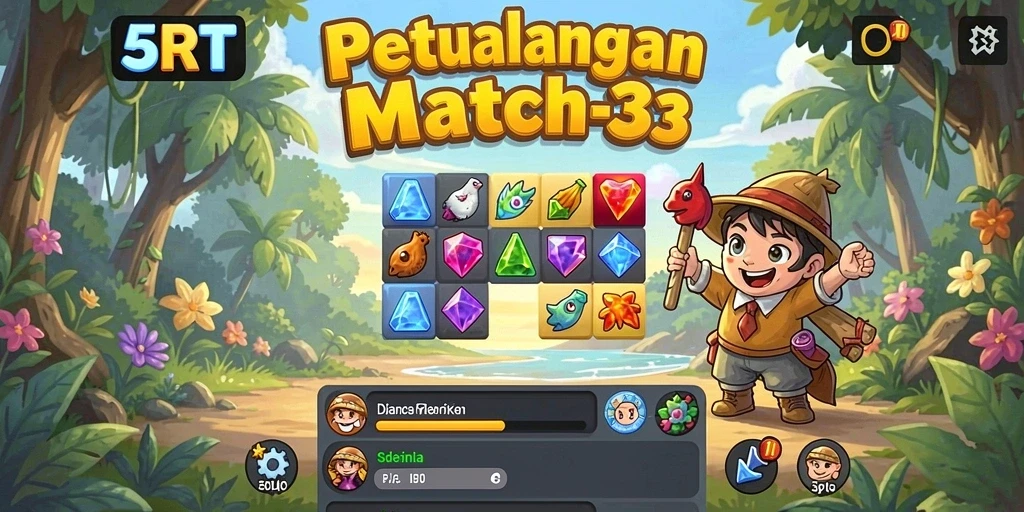 Gameplay seru 5RT dengan tantangan Match-3 yang menarik.