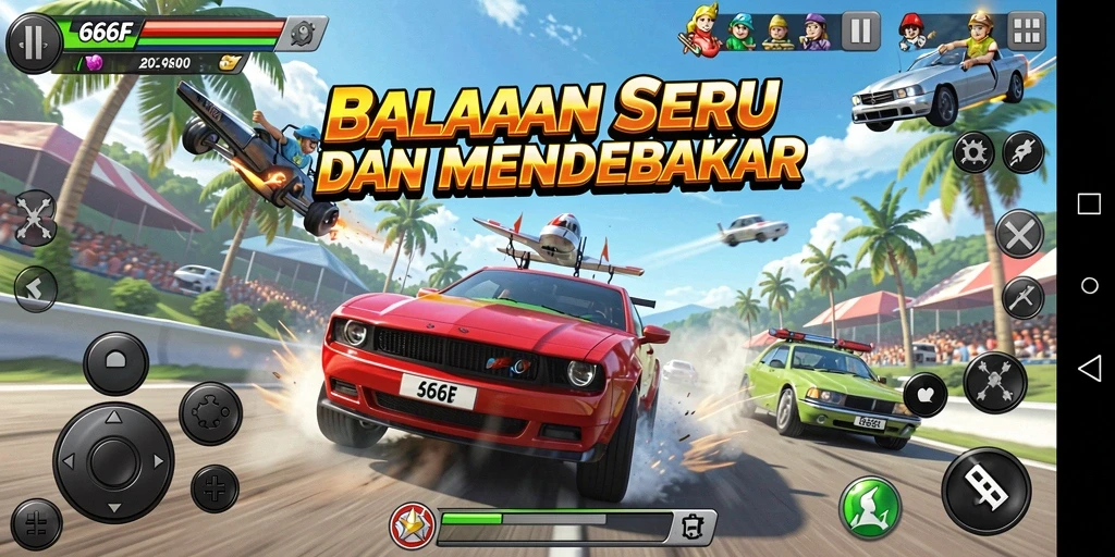 Screenshot gameplay 666F menampilkan aksi balapan yang mendebarkan.