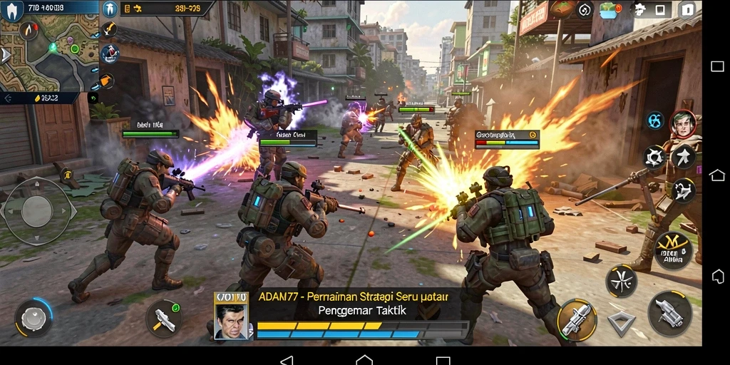 Screenshot gameplay ADAM77 menunjukkan aksi strategi yang intens.