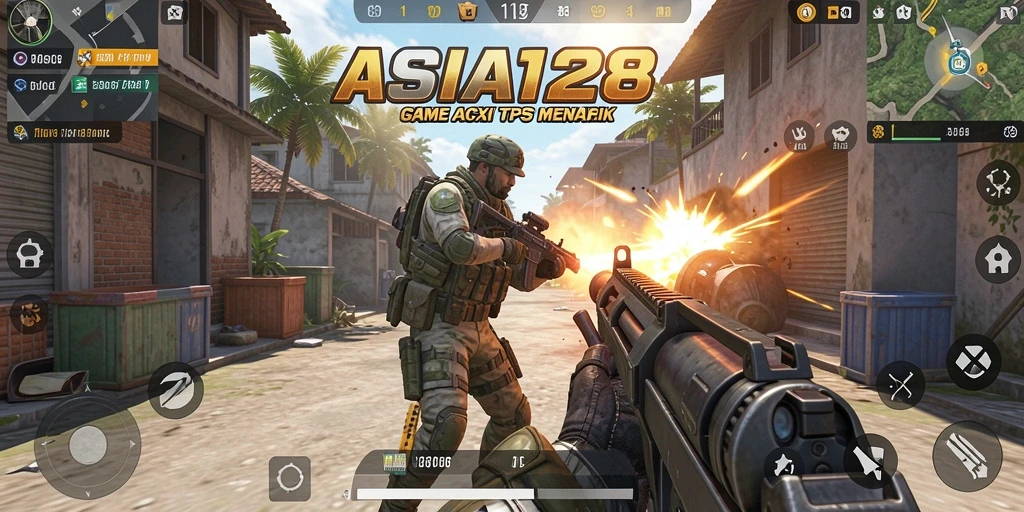 Screenshot ASIA128 menampilkan aksi seru dalam gameplay TPS.