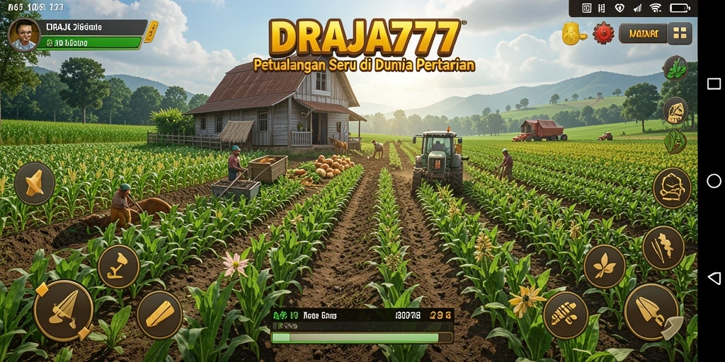 Screenshot permainan DRAJA777 menampilkan aktivitas bertani yang seru.