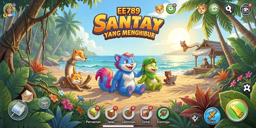 Tampilan gameplay EE789 yang penuh warna dan menghibur.