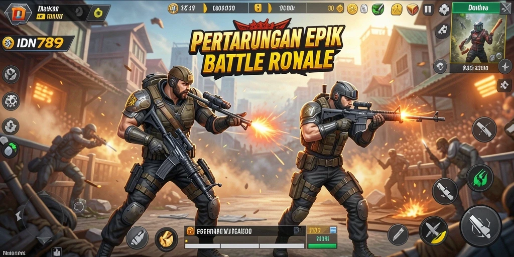 Tampilan gameplay IDN789 yang mendebarkan dalam pertarungan Battle Royale.