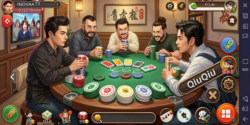 Tangkapan layar utama INOVA77 menunjukkan gameplay QiuQiu yang seru.