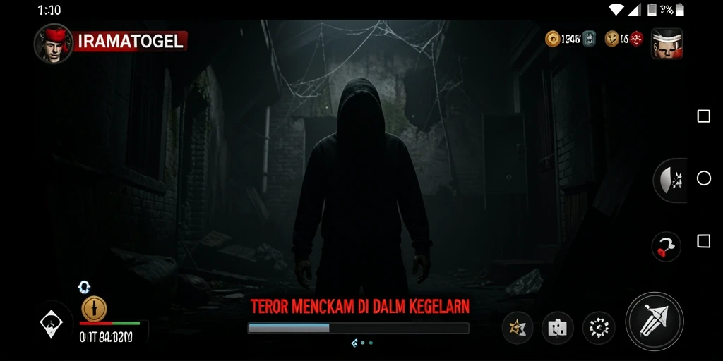 Tampilan gameplay <strong>IRAMATOGEL</strong> yang mencekam dan penuh misteri.