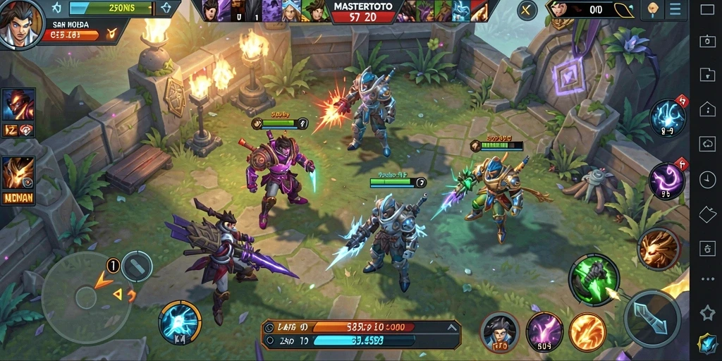 Gameplay MASTERTOTO yang seru dengan pertarungan tim yang intens.