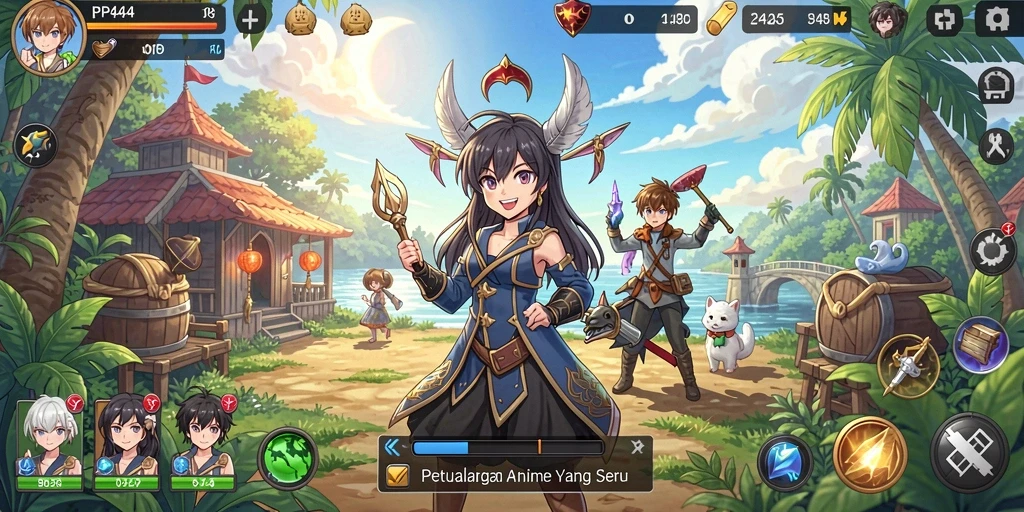 Tampilan screenshot utama PP444 yang menunjukkan pertarungan seru dalam gaya Anime.
