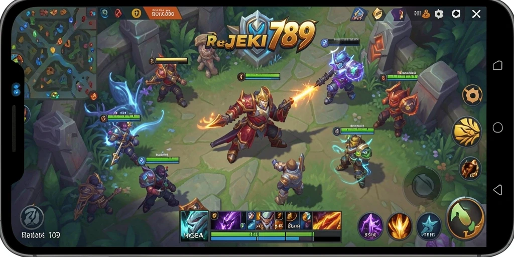 Tampilan gameplay seru di REJEKI789, pertarungan tim yang intens.