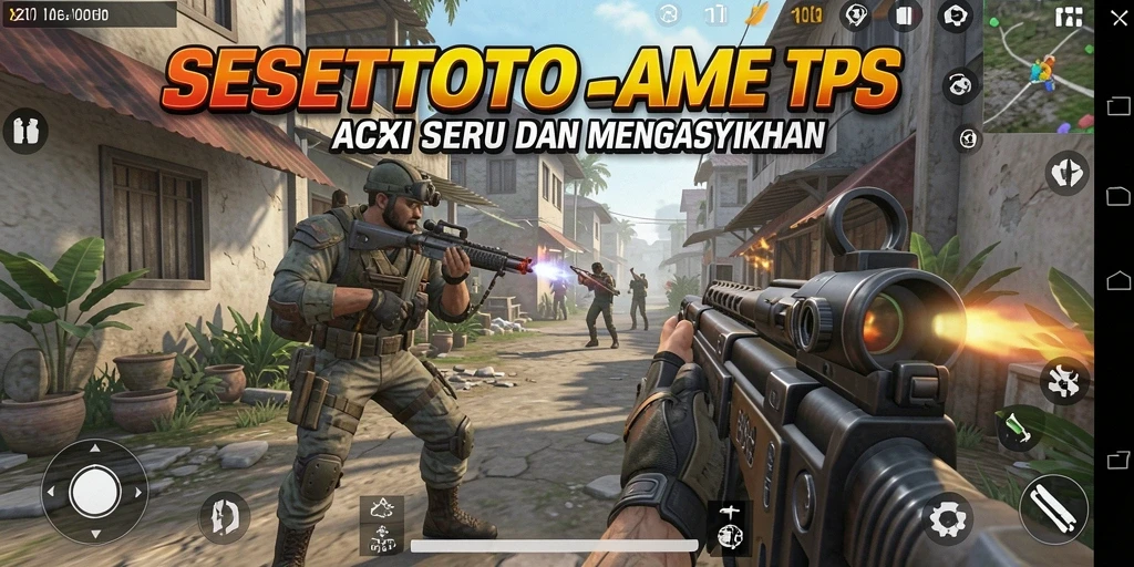 Screenshot gameplay SESETOTO menampilkan aksi tembak-menembak yang mendebarkan.