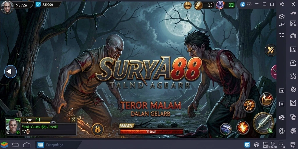 Tampilan gameplay <strong>SURYA88</strong> dengan suasana horor yang menegangkan.