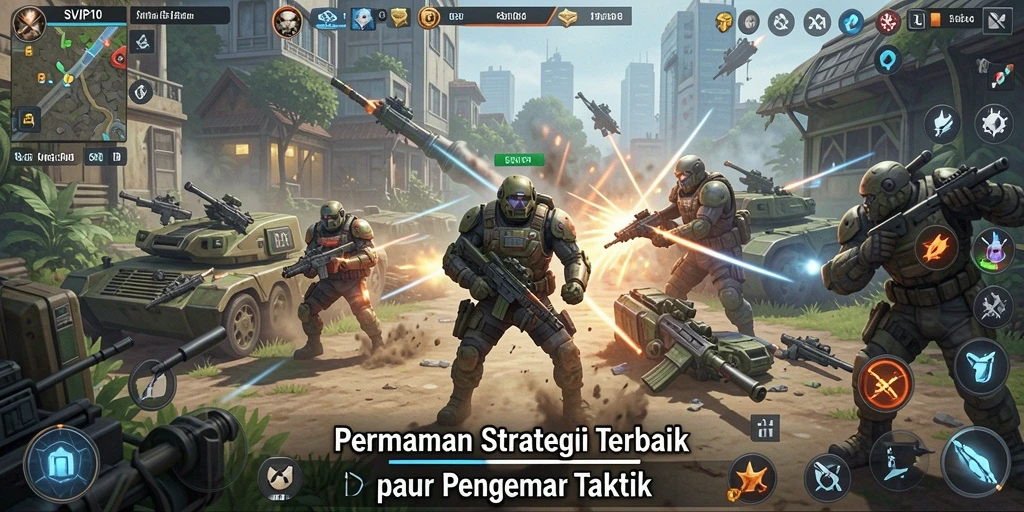 Screenshot gameplay SVIP10 menunjukkan pertempuran strategi yang mendebarkan.