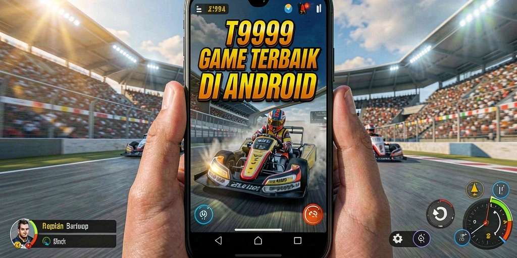 Tangkapan layar gameplay T9999 dengan aksi balapan yang mendebarkan.