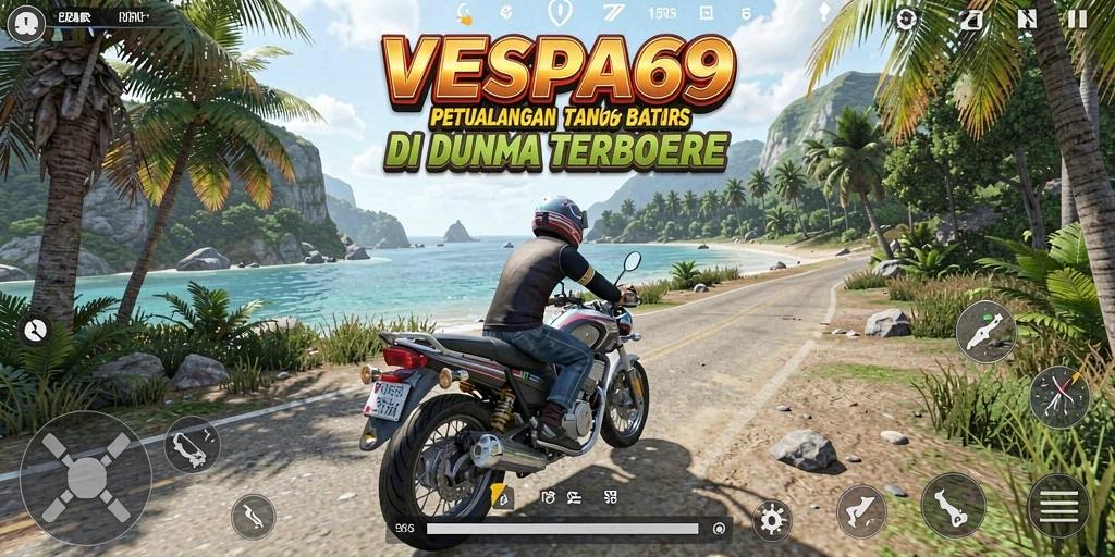 Screenshot gameplay VESPA69 yang menampilkan dunia terbuka yang luas dan mendetail.