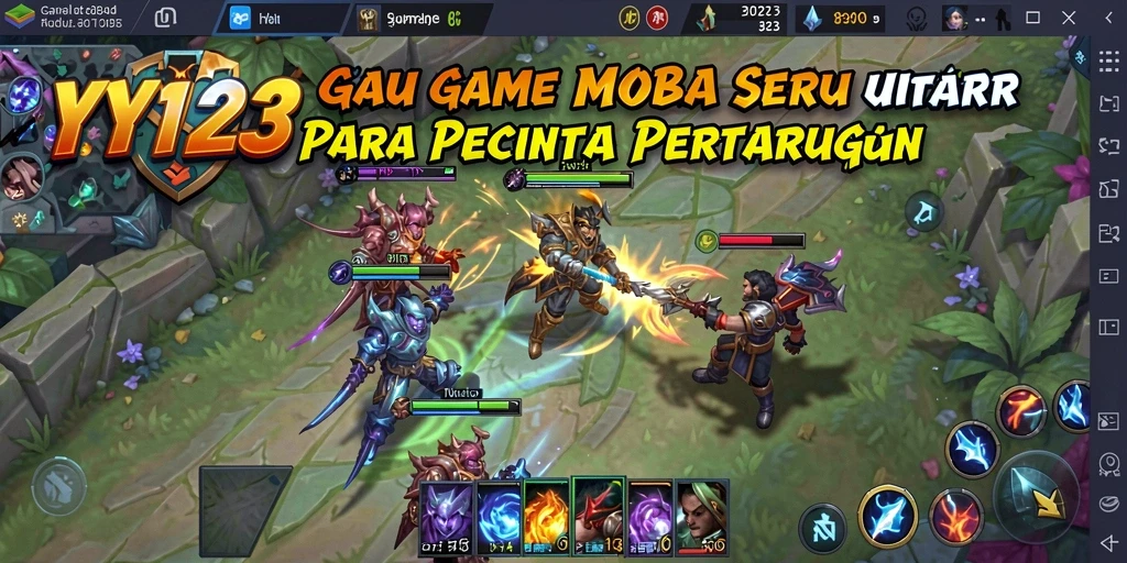 Screenshot utama dari gameplay MOBA YY123 yang seru.